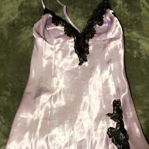Lilac satin slip with black lace